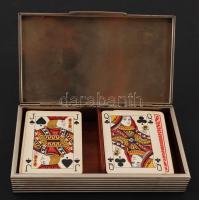 Art deco asztali doboz, fém, 10x17x3,5cm, benne 2 csomag francia kártya