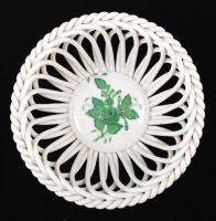 Herendi Apponyi mintás áttört kosár, kézzel festett, hibátlan, jelzett, d: 11,5 cm, m: 5 cm