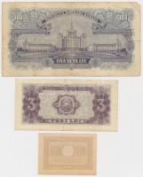 Románia 1945. 20L + 1952. 3L + 100L T:II,III,III-
Romania 1945. 20 Lei + 1952. 3 Lei + 100 Lei C:XF,...