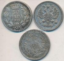 Vegyes: Ausztria 1872. 10kr Ag + Szerbia 1915. 50p Ag + Orosz Birodalom 1915. 10k Ag T:2,2- patina
M...