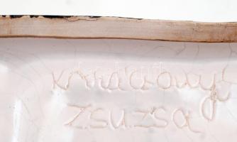 Karácsony jelzéssel: Festett mázas kerámia falikép, 2db ebből az egyik jelzett, 34x13cm