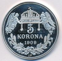 DN Királyi koronák / 1909. 5K - Ferenc József Ag emlékérem tanúsítvánnyal (20g/0.999/38,61mm) T:PP felületi karc