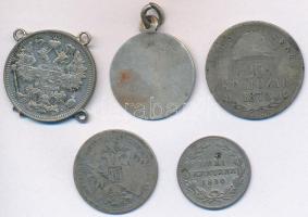 Vegyes: 5db-ból álló magyar és külföldi kis ezüst tétel, közte Orosz Birodalom 1913. 15k Ag, Német Á...