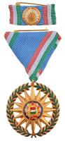 1976. "Szocialista Magyarországért Érdemrend" aranyozott, zománcozott Br kitüntetés mellszalaggal, szalagsávon miniatűrrel, adományozói dísztokban, dísztok csatja kissé sérült T:1-  Hungary 1976. "Order of Merit for the Socialist Hungary" gilt, enamelled decoration on ribbon and with thin ribbon and miniature, in original case, the clasp of the case is damaged C:AU NMK 715.