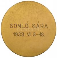 1938. "Müller Méla emlékérem / Somló Sára 1938.VI.3-18." aranyozott fém emlékérem eredeti ...