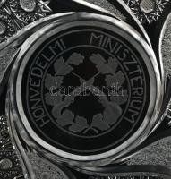 Ólomkristály dísztál, csiszolt, hibátlan, "Honvédelmi Minisztérium" felirattal, eredeti dí...