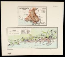 cca 1910 Fiume város és területe térképe, 1:75.000, Fiume a magyar szent korona országainak részét képező önálló kikötő város térképe, 1:19.000, Magyar Földrajzi Intézet, 31x36cm