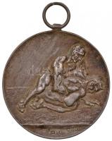 Pincés Puder István (1907-) ~1930. Jelzett Ag birkózó díjérem hátoldalon HAWEL BP (21.07g/38mm) T:2- Hungary ~1930. Ag wrestler medal with hallmark, on the back with makers mark HAWEL BP. Sign.: István Pincés Puder (21.07g/38mm) C:VF