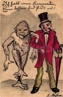 Freak man, circus show; hand-painted postcard s: K. Meissner