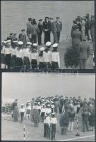 cca 1970 CCR 10-es jelzésű orosz katonai, folyami naszád érkezése, fogadása a budapesti Duna parton,...