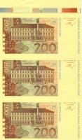 Horvátország 1993. 200K hátlapi nyomat teljes, előlapon részleges fázisnyomat, 3-as függőleges csíkban, felső széles ívszéllel, színpróbával T:I