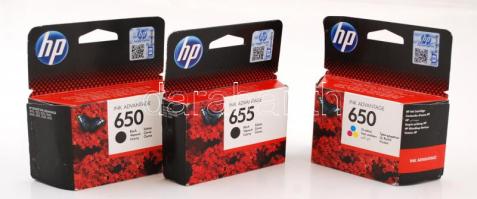 3 db HP Ink Advantage 650 tintapatron, 2 db fekete, 1 db színes, bontatlan csomagolásban, 2015. ill....