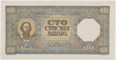 Szerbia / Német megszállás 1943. 100D T:I-
Serbia / German occupation 1943. 100 Dinara C:AU