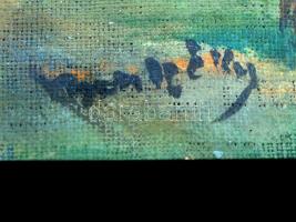 Olvashatatlan jelzéssel: Pecás az úton. Olaj, vászon, üvegezett keretben, 25×34 cm