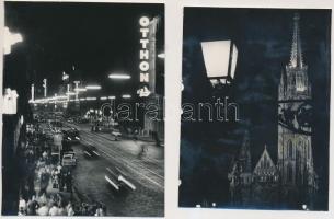 1963 Budapest este és éjjel (közlekedés, neon reklámok, életképek, autók) 7 db feliratozott sajtófot...