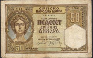 Szerbia/német megszállás 1941. 10D T:II + 50D T:III- + 500D T:II- foltos