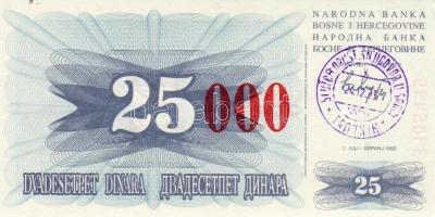 Bosznia Hercegovina 1993. 25.000D lila bélyegzéssel T:I + Horvátország 1942. 1K T:II