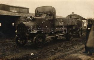 1918 Kowel - I. világháborús magyar katonai teherautó a keleti fronton / WWI Hungarian military truck at the eastern front, Kowel, Ukraine; photo