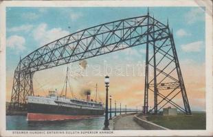 Steamer Hunoric entering Duluth superior harbor (small tear)