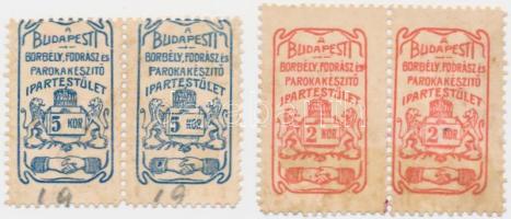 Budapest ~1910-1920. 2K (2x) + 5K (2x) "A Budapesti Borbély, Fodrász és Parókakészítő Ipartestület" T:I,I-