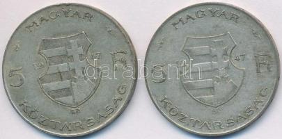 1947. 5Ft Ag "Kossuth" (2x) T:2-,3
