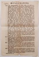 1838 A súlyos pusztításokat okozó pesti árvíz idején kiadott német és magyar nyelvű hirdetmény a kár...