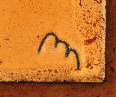 Mm jelzéssel: Mária a kis Jézussal. Tűzzománc, fém lemez, jelzett, keretben, 20×15 cm