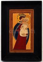 Mm jelzéssel: Mária a kis Jézussal. Tűzzománc, fém lemez, jelzett, keretben, 20×15 cm