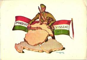 'Mindent vissza' az első bécsi döntés, irredenta grafikai lap; kiadja  Bruck Mihály, Budapest / Hungarian irredenta propaganda (EB)