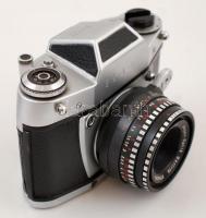 EXA IIb Jhagee márkájú fényképezőgép saját tokjában + hozzá való Meyer Optik márkájú objektív, saját...