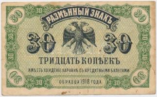 Orosz Polgárháború / Kelet-Szibéria / Távol-keleti Ideiglenes Kormány / Priamur Régió 1918. 30k T:III Russian Civil War / East Siberia / Far East Provisional Government / Priamur Region 1918. 30 Kopeks C:F Krause S1243