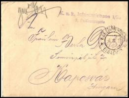 1918 Tábori posta levél K.u.k. Infanteriebaon 1/98 2. Feldkompagnie + EP ELBASSAN b