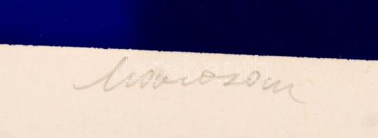 Marosán Gyula (1915-2003): Formák, linómetszet, papír, jelzett, sorszámozott (50/8) üvegezett fa ker...