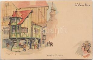 Paris, Le Vieux Paris, Carrefour St. Julien, litho s: Robida (b)