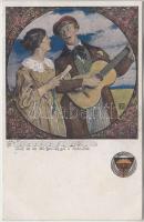 Couple, song, music sheet, guitar, Deutschen Schulverein Karte Nr. 459.