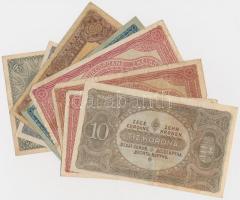 1920. 20f + 50f + 1K + 2K (3x) + 10K + 1923. 100K "Magyar Pénzjegynyomda Rt. Budapest" T:v...