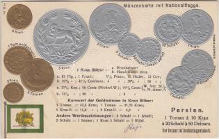 Persien / Iran set of coins, flag, D.R.G.M. N. 218054. Emb. litho (EK)