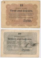 1849. 15Kr + 30Kr "Kossuth bankó" T:III,III- kis ly.