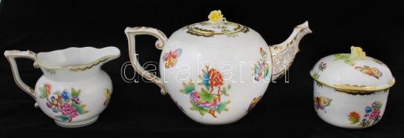 Herendi Viktória mintás teás készlet, kézzel festett, hibátlan, jelzett / Herend tea set, signed, ha...