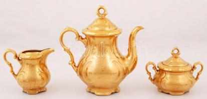 Aranyozott mokkás készlet, kézzel festett, jelzett (Horn A.), hibátlan