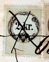 1859 1/2kr okmánybélyeg párban, fordított állású értékszámmal, valamint 15kr, 10kr, és 3 × 2kr okmán...