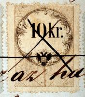 1859 1/2kr okmánybélyeg párban, fordított állású értékszámmal, valamint 15kr, 10kr, és 3 × 2kr okmán...