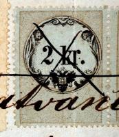 1859 1/2kr okmánybélyeg párban, fordított állású értékszámmal, valamint 15kr, 10kr, és 3 × 2kr okmán...