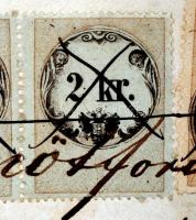 1859 1/2kr okmánybélyeg párban, fordított állású értékszámmal, valamint 15kr, 10kr, és 3 × 2kr okmán...
