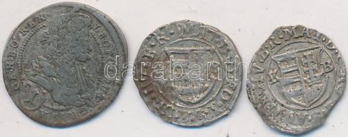 Vegyes: 1617-1618KB Denár Ag "II. Mátyás" (2x) (0.64g,0.66g) + Ausztria 1698. 1Kr Ag "I. Lipót" T:2-,3 ph., hajlított Huszár 1141., Unger II.: 870.