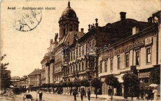 Arad, Andrássy tér, Steigerwald A. bútorgyáros üzlete, Morgenstern Gyula fogászata, Hegedűs Gy. üzlete / square, shop, dentist