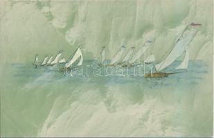 Yachts; hand-colored art postcard