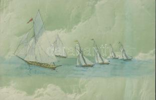 Yachts; hand-colored art postcard