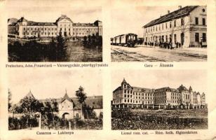 Csíkszereda, Vármegyeház, pénzügyi palota, vasútállomás, laktanya, Római katolikus főgimnázium, Szvoboda Miklós kiadása / County hall, financial palace, railway station, barracks, Roman Catholic high school (EK)