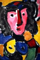 Cs. Németh Miklós (1934-2012): Fej házsorral, olaj, karton, jelzett, 70,5×100,5 cm